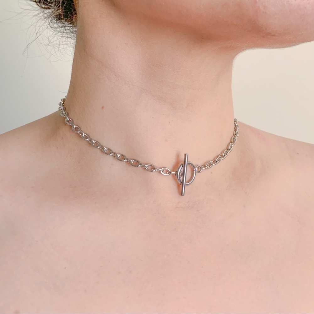 SILVER STAINLESS STEEL NECKLACE CHOKER O RING​​​​​​​​​​​​​​​​​​​​​​​​​​​​